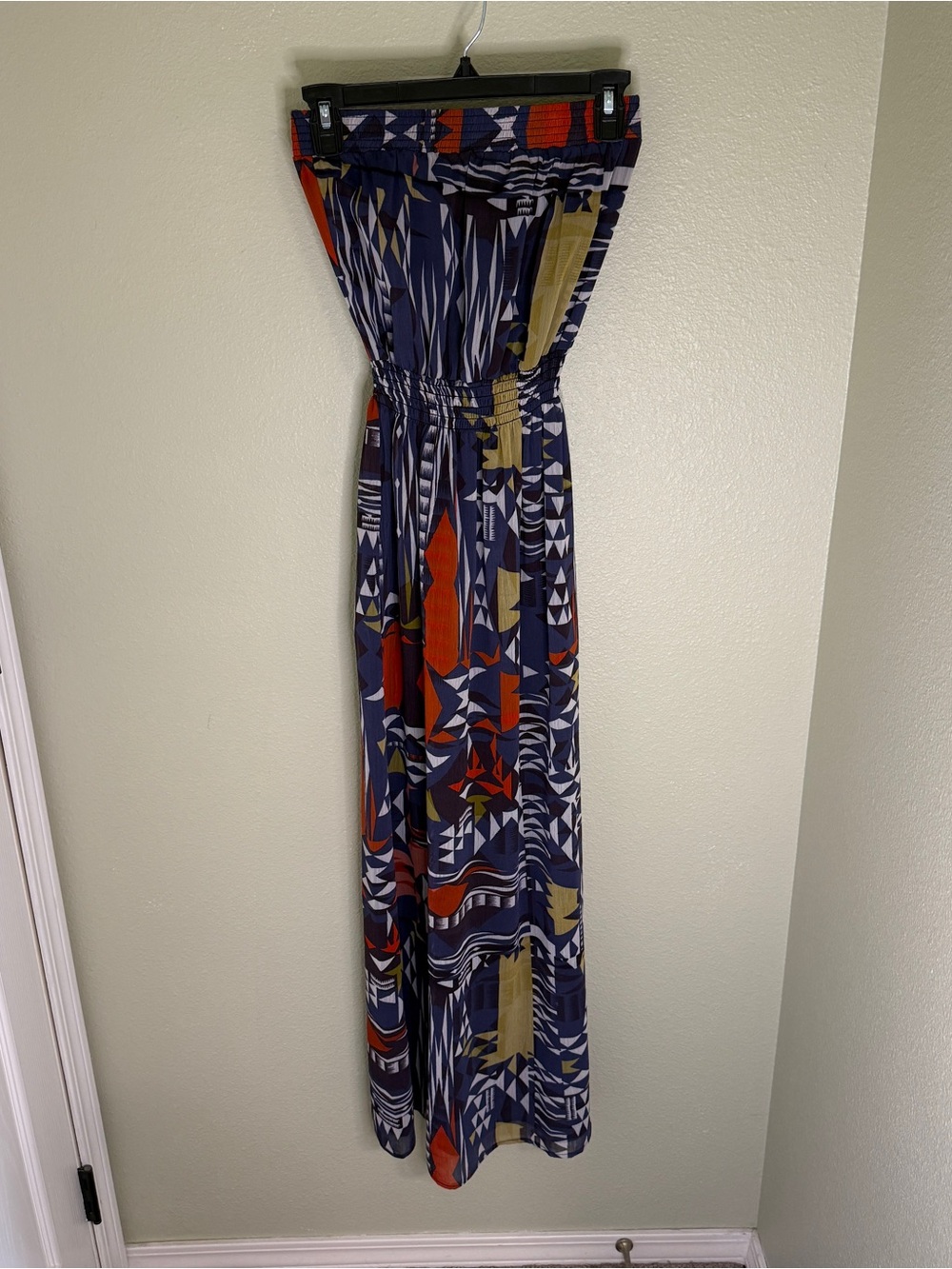 Aqua Strapless Geometric Print Maxi Dress - Blue/Red/Green
